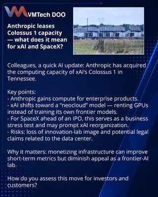 Anthropic арендует мощности Colossus 1 — что это значит для xAI и SpaceX?