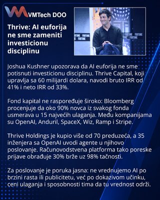 Thrive Capital upozorava na disciplinu u AI ulaganjima