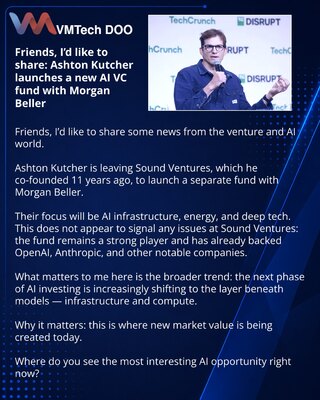 Друзья, хочу поделиться: Ashton Kutcher запускает новый AI-VC фонд с Morgan Beller