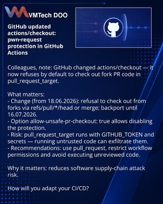 GitHub ažurirao actions/checkout: zaštita od pwn-request u GitHub Actions