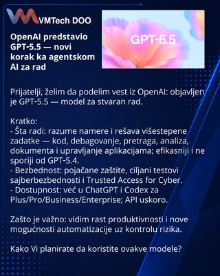 OpenAI predstavio GPT‑5.5 — novi korak ka agentskom AI za rad