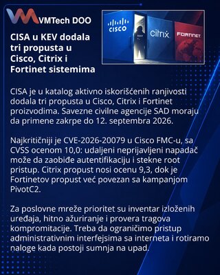 CISA zahteva hitne zakrpe za Cisco, Citrix i Fortinet propuste