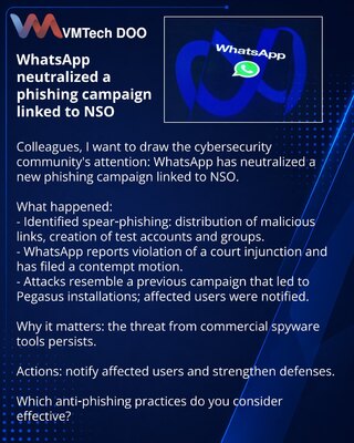 WhatsApp neutralisao fišing kampanju povezanu sa NSO