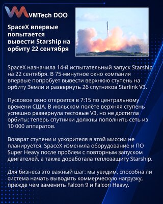SpaceX cilja prvu orbitalnu misiju Starshipa 22. septembra