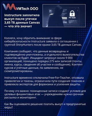 Instructure заплатила выкуп после утечки 3,65 ТБ данных Canvas — что это значит