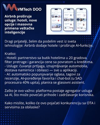 Airbnb proširuje usluge: hoteli, nove opcije i masovna primena veštačke inteligencije