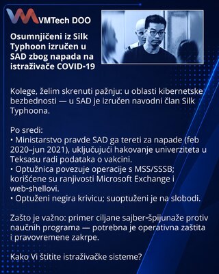 Osumnjičeni iz Silk Typhoon izručen u SAD zbog napada na istraživače COVID‑19