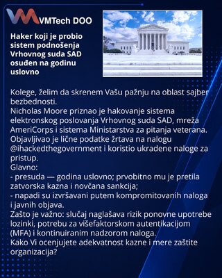 Хакер, взломавший систему подачи Верховного суда США, приговорён к году условно