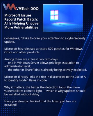 Microsoft выпустила рекордный пакет патчей: ИИ помогает находить больше уязвимостей