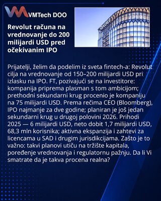 Revolut računa na vrednovanje do 200 milijardi USD pred očekivanim IPO