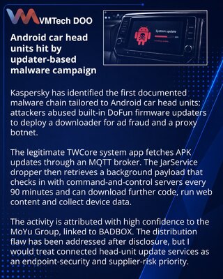 Kaspersky выявила заражение Android-магнитол через штатные обновления