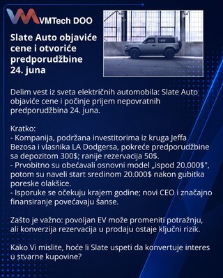 Slate Auto объявит цены и откроет предзаказы на доступный электрокар 24 июня