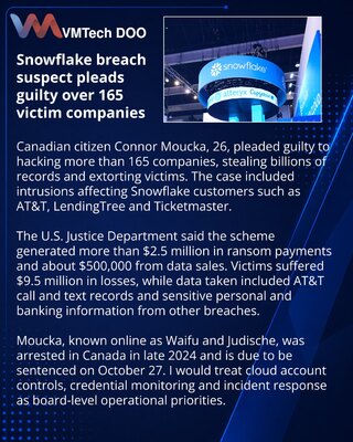 Коннор Мука признал вину во взломах более 165 клиентов Snowflake