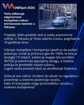 Tesla odbacuje odgovornost Autopilota nakon smrtonosne nesreće u Teksasu