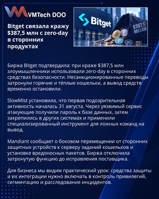 Bitget povezao krađu od 387,5 miliona dolara sa zero-day propustom