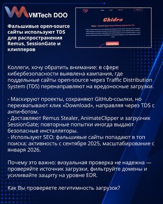 Фальшивые open‑source сайты используют TDS для распространения Remus, SessionGate и клипперов