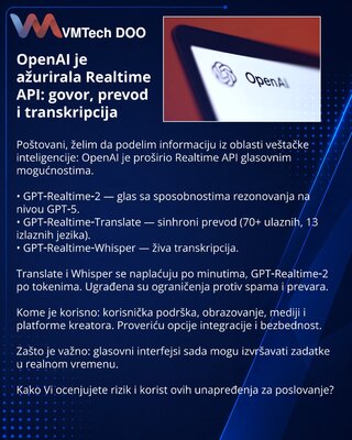 OpenAI je ažurirala Realtime API: govor, prevod i transkripcija