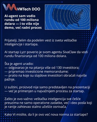 AI-agent sam vodio rundu od 100 miliona dolara — i to više nije demo, već radni proces