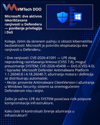 Microsoft: две эксплуатируемые уязвимости в Defender — повышение привилегий и DoS