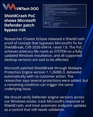 ShieldCrash PoC alleges bypass of Microsoft Defender ShieldBreak fix