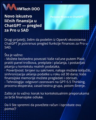 Novo iskustvo ličnih finansija u ChatGPT — pregled za Pro u SAD