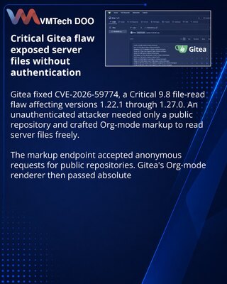 Gitea 1.27.1 zatvara kritični propust za čitanje datoteka