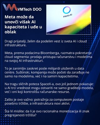 Meta može da unovči višak AI kapaciteta i uđe u oblak