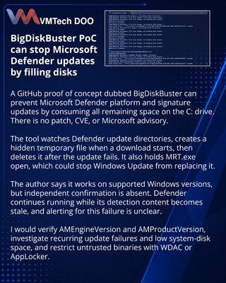 BigDiskBuster PoC targets Microsoft Defender update process