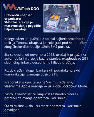 U Torontu uhapšeni organizatori SMS‑blastera čije je masovno slanje pogodilo hiljade uređaja