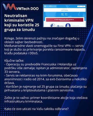 Neutralisan kriminalni VPN koji su koristile 25 grupa za iznudu