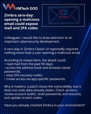 Zimbra zero-day: pismo je moglo da otvori pristup pošti i 2FA kodovima