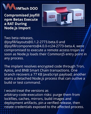 Пакеты @joyfill запускали RAT сразу при импорте в Node.js