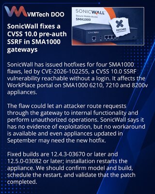 SonicWall ispravio kritični SSRF propust u SMA1000 uređajima