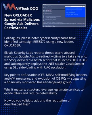 Novo OXLOADER širi se putem zlonamernih Google oglasa i isporučuje CastleStealer