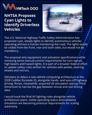 NHTSA predlaže cijan signalizaciju za autonomna vozila