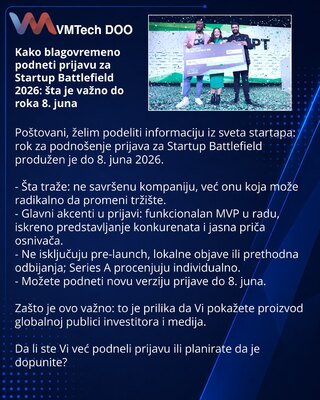 Kako blagovremeno podneti prijavu za Startup Battlefield 2026: šta je važno do roka 8. juna