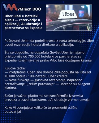 Uber выходит в гостиничный бизнес — бронирования в приложении, AI-ускорение и партнёрство с Expedia