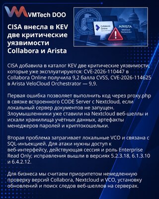 CISA предупредила об атаках на Collabora Online и Arista VeloCloud