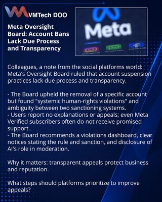 Meta Oversight Board: Account Bans Lack Due Process and Transparency