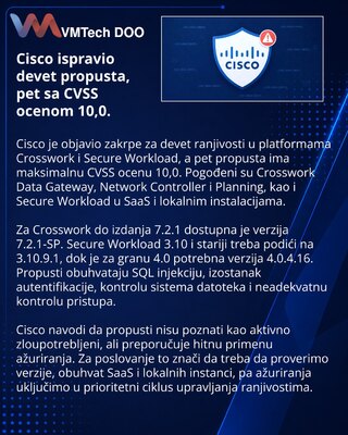 Cisco zakrpio devet kritičnih propusta u Crosswork i Secure Workload
