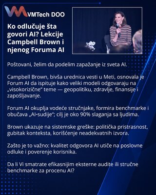 Ko odlučuje šta govori AI? Lekcije Campbell Brown i njenog Foruma AI