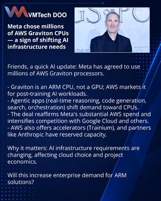 Meta je odabrala milione AWS Graviton CPU — znak promene u zahtevima za AI