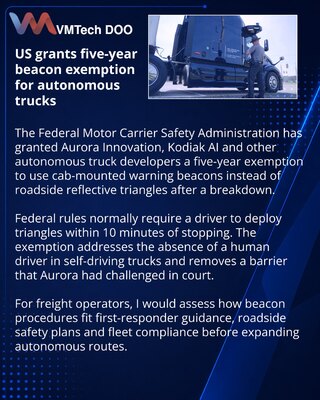 FMCSA clears warning-beacon path for autonomous freight trucks