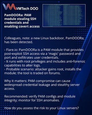 PamDOORa: PAM‑modul koji krade SSH akreditive i obezbeđuje skriveni pristup