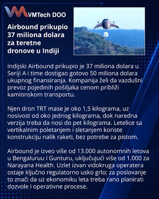 Airbound prikupio 37 miliona dolara za razvoj teretnih dronova