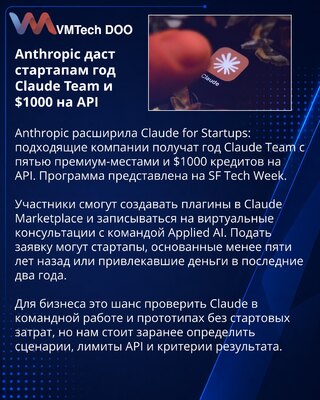 Anthropic startapima daje godinu Claude Team-a i API kredite