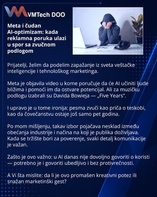 Meta i čudan AI-optimizam: kada reklamna poruka ulazi u spor sa zvučnom podlogom