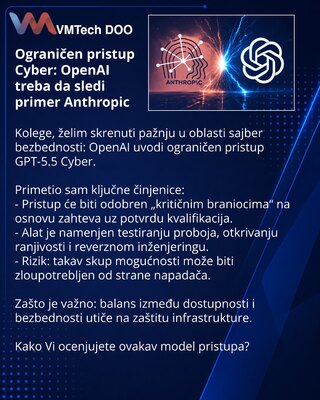 Ograničen pristup Cyber: OpenAI treba da sledi primer Anthropic