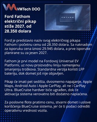 Ford Fathom: električni pikap od 28.350 dolara stiže 2027.