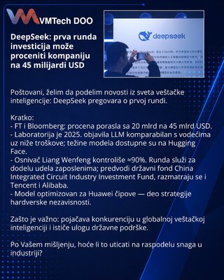 DeepSeek: prva runda investicija može proceniti kompaniju na 45 milijardi USD